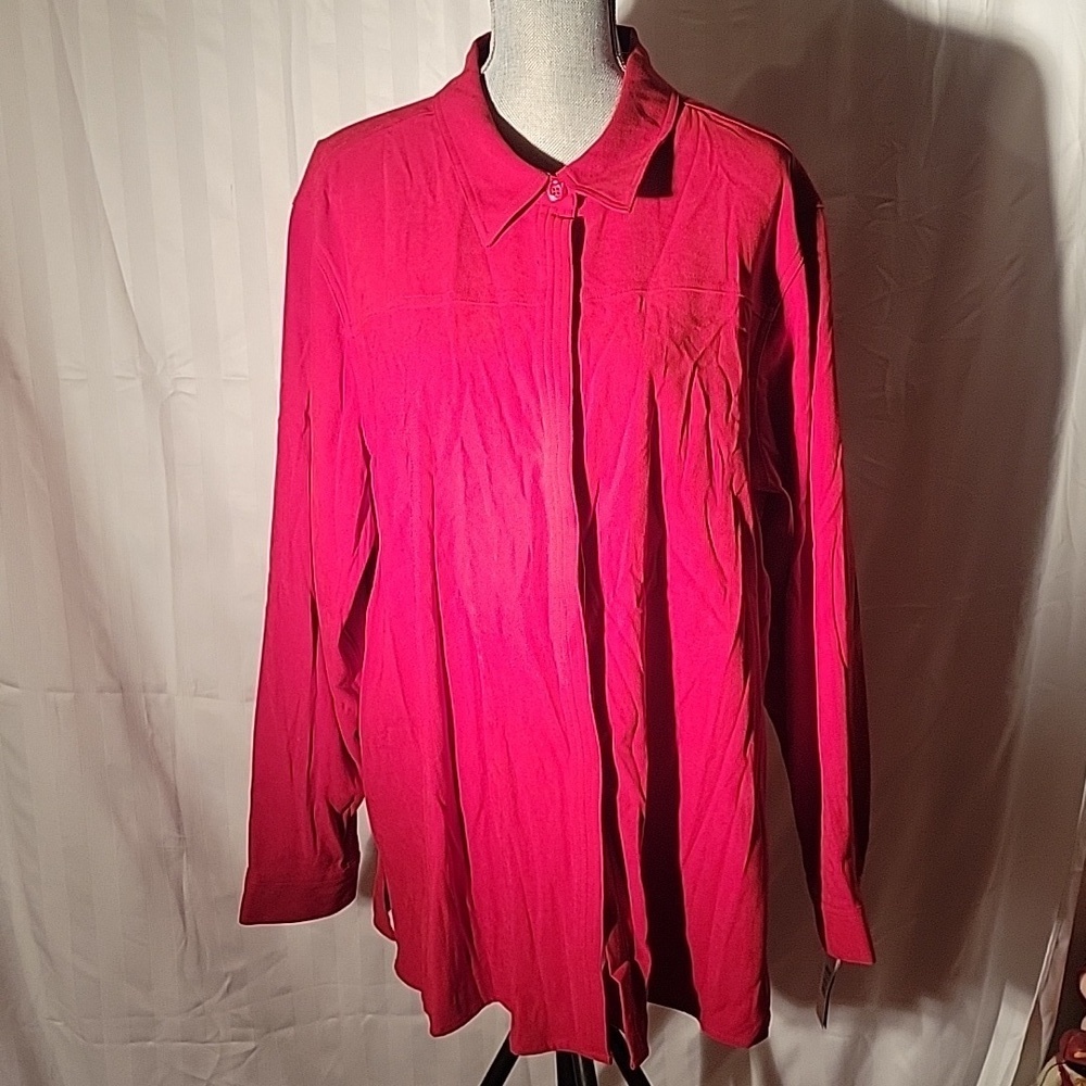 SAGHARBOR Stretch Red Long Sleeve Button Down Shirt Womens Size: 2X